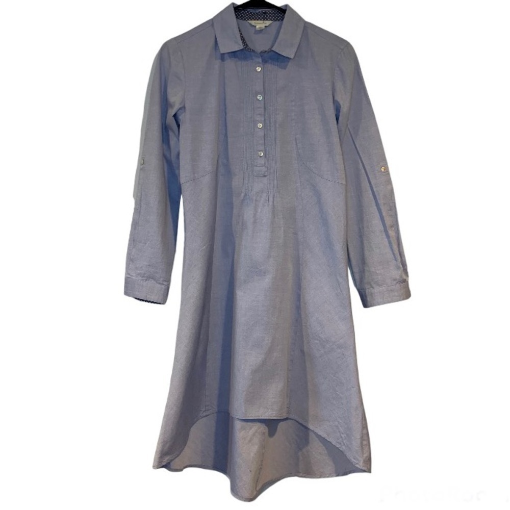 Garnet Hill Long Sleeve A-Line Shirt Dress with Curved Hem Size 0